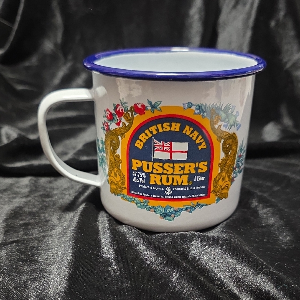 Pusser's Rum Metal Tin Mug Cup British Royal Navy Made in England Coffee Cup VTG